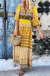 Vestido largo de media manga con estampado bohemio